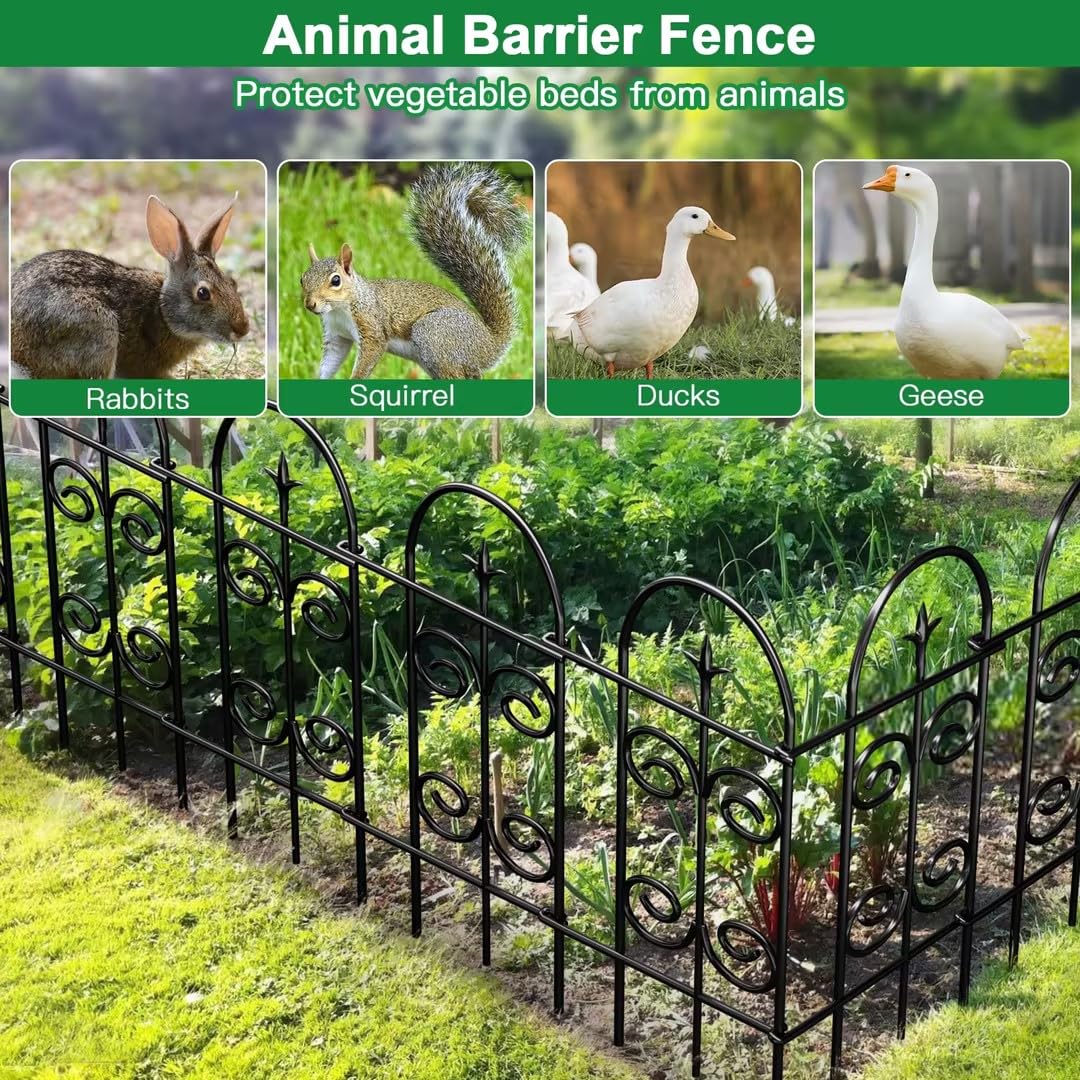 AMAGABELI 8 Panels 32in(H)×10ft(L) Decorative Garden Fence No Dig Rustproof Metal Pre-Linking Fence Panels Garden Edging Border Animal Barrier Fencing for Flower Beds Yard Patio Outdoor Decor Black