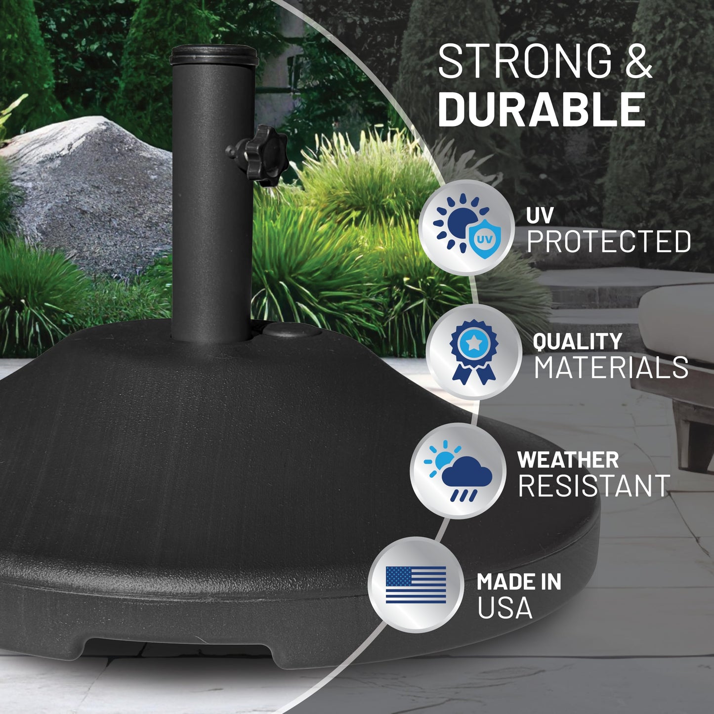 US Weight 30 Pound Umbrella Base - Weighted Umbrella Base for Use with Patio Table – Heavy Duty Base- Made in The USA