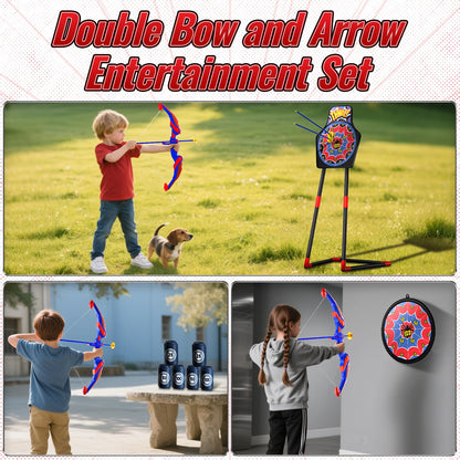 Motivekit Spider Bow and Arrow Set for Kids, 2 Pack Led Archery Set, Bow Arrow Set with 20 Suction Cup Arrows, Target with Stand & 6 Target Cans, Birthday Gift Bow and Arrow Set for Kids 4-6