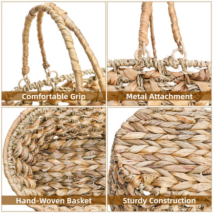 SOUJOY 2 Pack Wicker Picnic Basket with Handle, Natural Hand Woven Rattan Easter Baskets, 13" and 11" Nesting Gift Baskets for Outdoor, Camping, Garden, Wedding, Home Organization