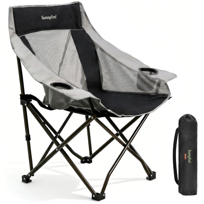 SUNNYFEEL Lightweight Oversized Camping Chairs for Adults Portable Folding Chair with Side Pockets & Cup Holde for Beach,Fishing,Trip,Picnic,Lawn,Concert Outdoor, Carry Bag Included