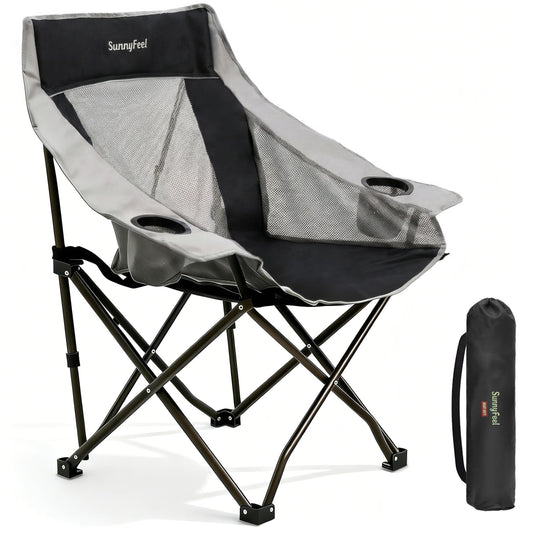 SUNNYFEEL Lightweight Oversized Camping Chairs for Adults Portable Folding Chair with Side Pockets & Cup Holde for Beach,Fishing,Trip,Picnic,Lawn,Concert Outdoor, Carry Bag Included