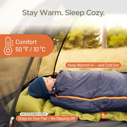 Trekkado DuraHike Lightweight Camping Sleeping Bag for Adults — Roomy Rectangular Comfort, Secure Pad Attachment, Compact & Packable, 10°C / 50°F Comfort – Classic Blue