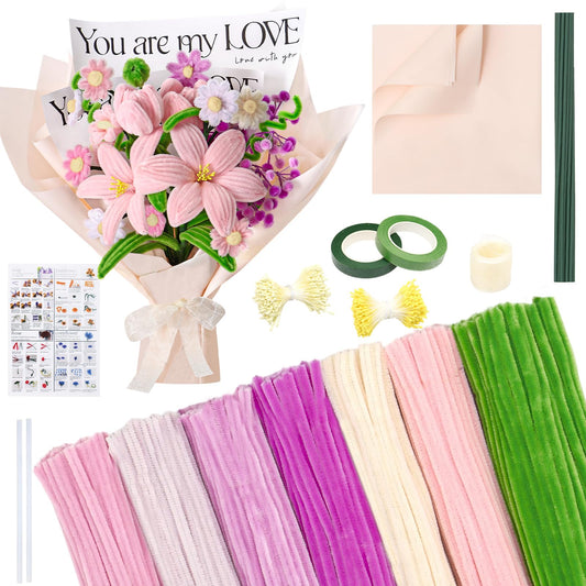UXORSN 400 PCS Pipe Cleaners Craft Flowers Kit 8 Multi-Colored Pipe Cleaners Bulk Chenille Stems for DIY Handmade Bouquet Flower Making Kit Arts and Craft Supplies for Flowers