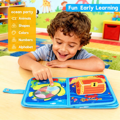 FoenixArte Ocean Busy Book for Toddlers 1-3, Montessori Quiet Book with 20 Activities, Travel Toy for Fine Motor Learning, Gift for Boys Girls