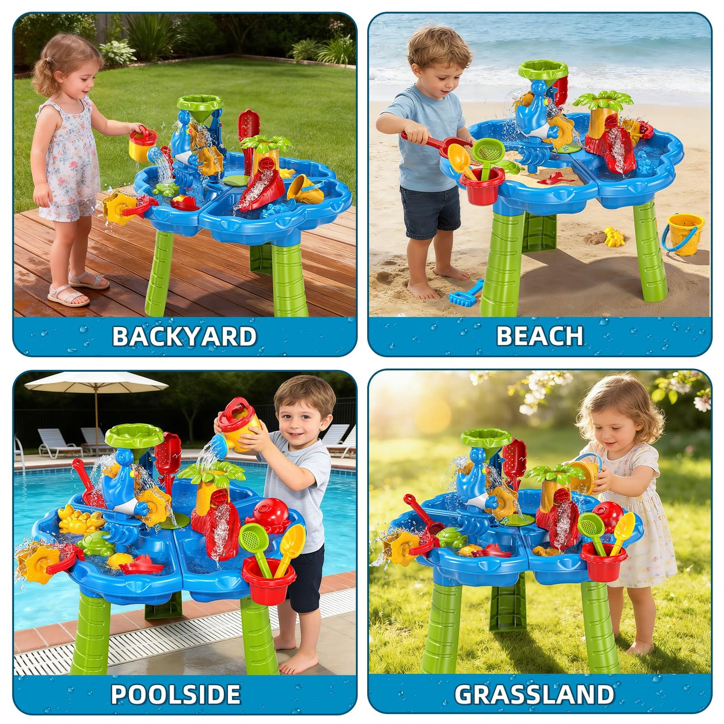 Kenthoris Water Table for Toddlers 1-3, Toddler Outdoor Toys Kids Summer Beach Backyard Pool Splash Activities Playsets, Water and Sand Activity Sensory Playset for Toddlers 1.5+ Years Old (8928)