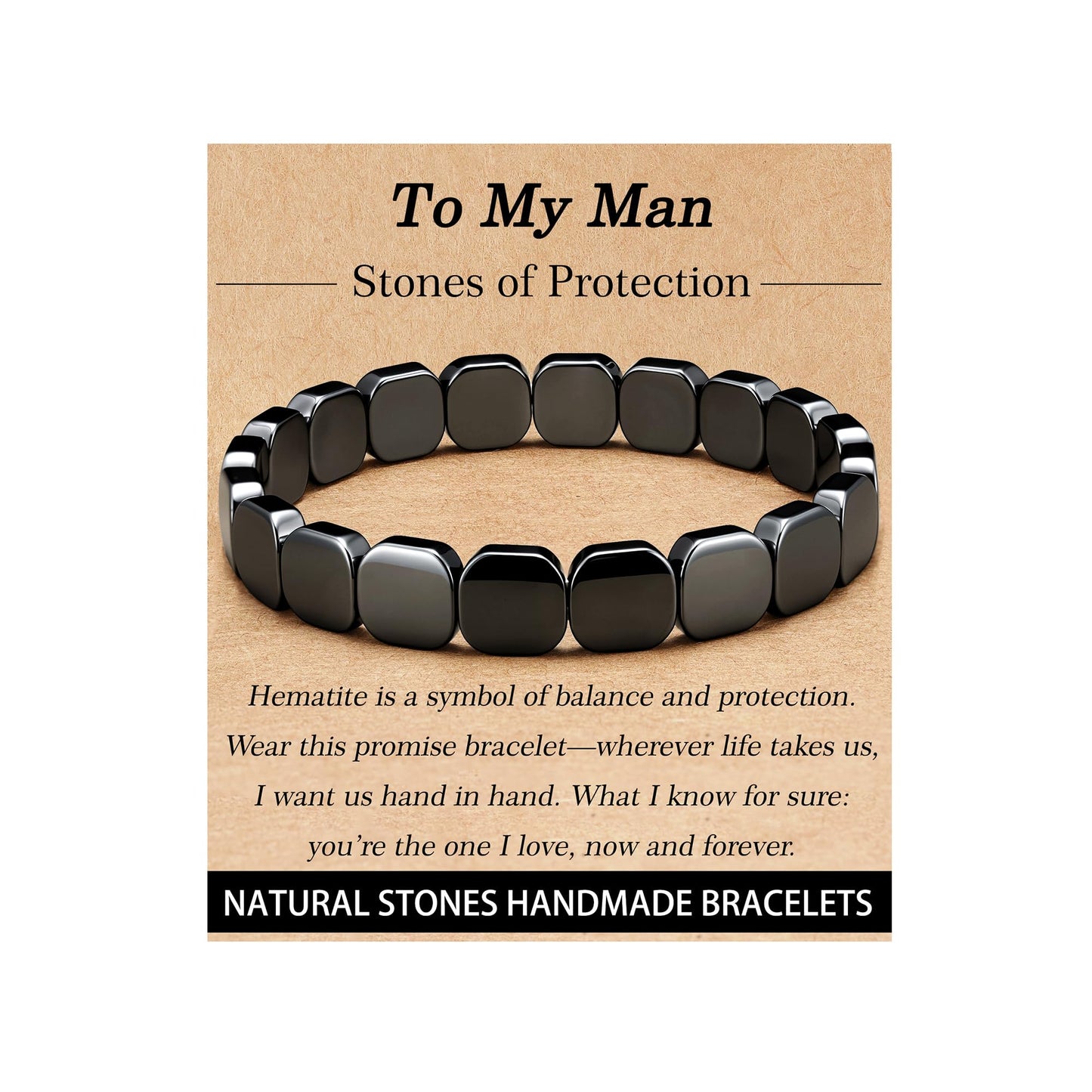 HEYOLL Hematite Bracelet Men Natural Stones Handmade Bracelets Hematite Stone Healing Bracelet, Mens Bracelet Gifts for Husband Brithday Valentines Day Gifts for Men