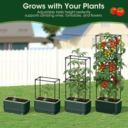 MQHUAYU 51" Self Watering Planter Box with Trellis, Tomato Planter Trellis for Raised Garden Bed, Tomato Cage with Visual Water Indicator, Indoor Outdoor Tomato Cages for Garden Patio