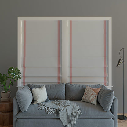 Sun Zero Marline Pink Ribbon Border 100% Total Blackout Cordless Roman Shade, Pink/White, 35" W x 64" H