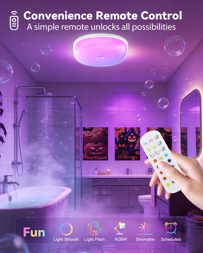 Gotopceed IP65 Waterproof Rechargeable Shower Light - 6″ 300LM Bright, 16 Colors Bathroom Mood Lighting with Touch & Remote, Magnetic Wireless Ceiling/Wall Light for Inside Shower/Bathtub