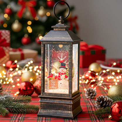 Christmas Snow Globe Water Glittering Farm Snowman with Music & Timer, USB Lined/Battery Operated Lighted Lantern for Christmas Festival Decoration Gifts