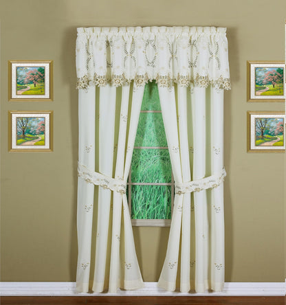 Today's Curtain Verona Reverse Embroidery Panel Pair and Tiebacks, 63", Ecru/Antique, 80" W X 63" L