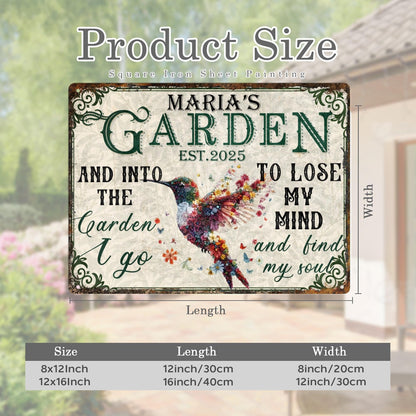 Custom Garden Signs Personalized Metal Tin Sign for Women, Retro Funny Hummingbird Metal Sign for Outdoor, Patio, Yard Rustic Home Decor Gift for Mothers Day, Grandmas, and Gardening Lovers