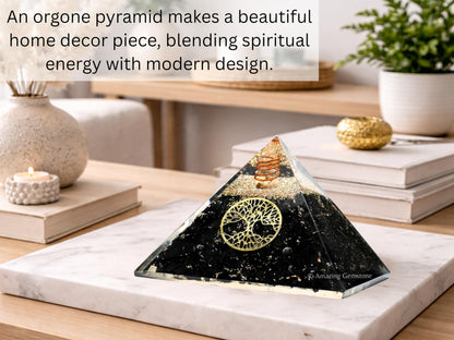Amazing Gemstone Large Black Tourmaline Orgone Pyramid Crystal, Tree of Life Orgonite Pyramid, Positive Energy Healing