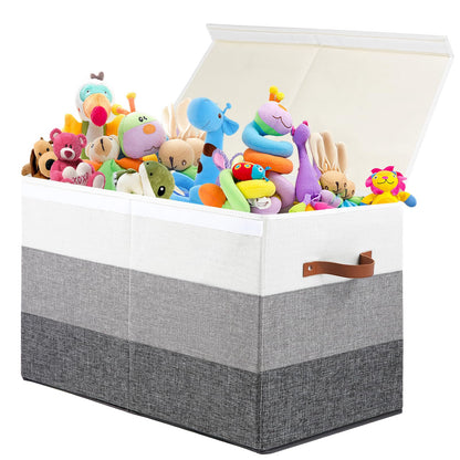 Mayniu Toy Box Storage Chest with Divider, Large Sturdy Toy Bin Organizer Basket with Lid for Kids, Boys, Girls, Nursery, Living Room, Bedroom, Playroom, Closet, 25"x13" x16"(Gradient Grey)