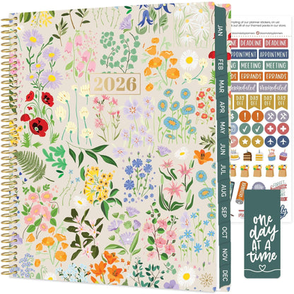 bloom daily planners 2026 Planner (January to December) - 8.5” x 11” Weekly & Monthly Dated Agenda Organizer Book with Stickers & Tabs - Flexible Soft Cover - Garden Party, Beige