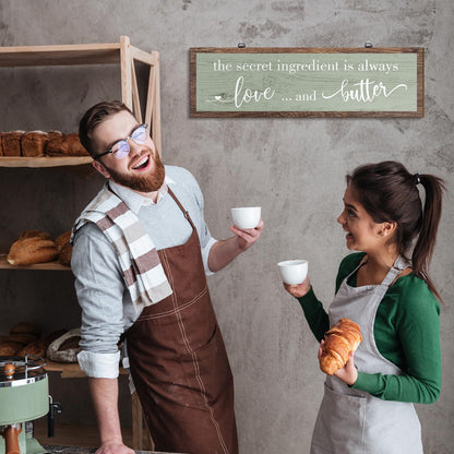 Jetec The Secret Ingredient Is Always Love and Butter Sign Funny Wood Kitchen Sign Funny Farmhouse Wall Decor Rustic Kitchen Wall Decoration, 15.7 x 4.7 Inch(Green)