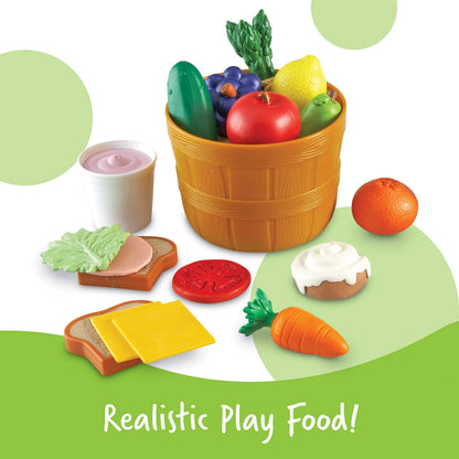 Learning Resources New Sprouts Deluxe Market Set - Pretend Play Kitchen, Fruit Basket, Toddler Outdoor Play Food Toys, Kids Playset, Shopping Basket, Fine Motor Skills, Montessori Sensory Cooking