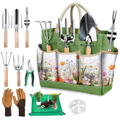 Gardening Tools Set for Women 29Pcs Heavy Duty Garden Hand Tools Set with Floral Tote Bag Rust-Proof Garden Tool Kit Supplies Gardening Esssential Gifts for Women Men