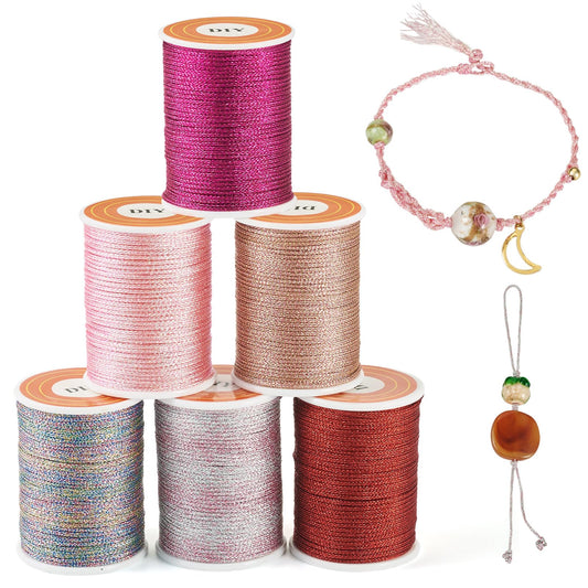 Beadthoven 6 Rolls Metallic Cord Twine 46 Yards Metallic Thread Colored Tinsel String Crafts Cord Tag Cord for Christmas Ornament Hanging Decoration Jewelry Making Thread Black White Gray