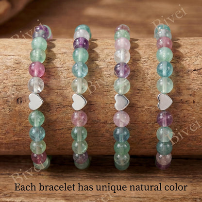 Bivei 6mm Fluorite Crystal Stretch Bracelets for Women, Handmade Natural Stone Beaded Bracelet, Yoga Protection Jewelry Gift