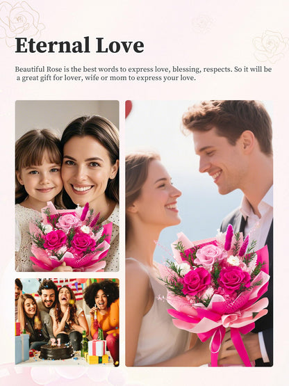 Flomoon Preserved Flowers Bouquet, Forever Flowers for Delivery, Mothers Day Long-Lasting Real Roses Bouquet, Anniversary Birthday Flowers Gifts for Mom Grandma Women Wife Her (Hot Pink)