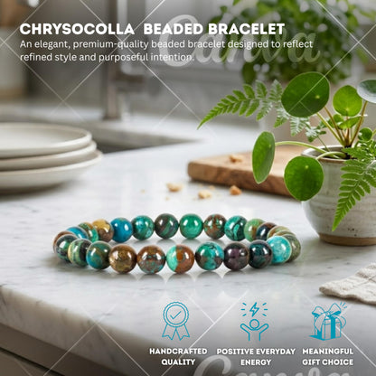 Cherry Tree Collection Chrysocolla Beaded Bracelet – Genuine 8mm Gemstone Stretch Bracelet for Men & Women – Handmade Crystal Bracelet - (Chrysocolla - M)