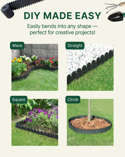 DAIM FlexWall Edge Landscape Edging, Fancy Garden Edging for Landscaping, Sturdy Garden Fencing & Landscape Border that Retain Soil & Stop Weeds, for Landscaping & Fencing Project, Black, 6" x 16.5 ft
