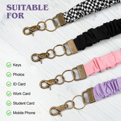 Catcan 4 Pcs Scrunchies Lanyards for ID Card, Badges Holder, Keys and Phone with 4 Pcs Clear Badge Holders, Adjustable Stretchy Lanyard for Teachers, Students, Office Staffs (19.6 Inches)