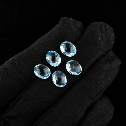 CRYSTALIS 5pcs Natural Blue Topaz, Briolette-Cut, Loose Gemstone Wholesale Bulk Cabochons Jewelry Making Supply, Chakra Healing Polished Stones, Wire Wrapping, DIY, Gem Collection, 9x7mm