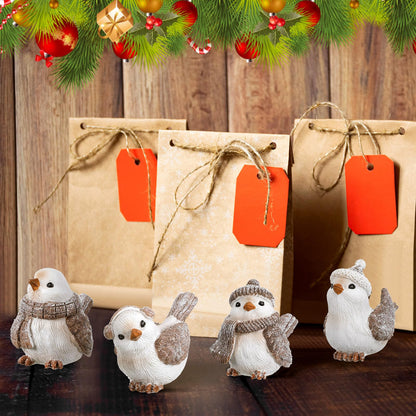 Cinnvoice 4 Pcs Wintry Resin Figurines Winter Christmas Bird Tabletop Figurine Decorations for Xmas Holiday Home Decor and Gifts (Cute)