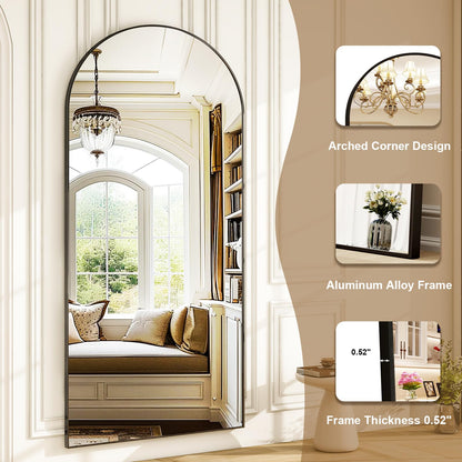 HARRITPURE 78" x 35" Arched Full-Length Mirror - Black Oversized Floor Mirror Free Standing Aluminum Frame Full Body Mirrors for Bedroom Cloakroom