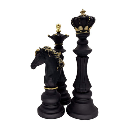 LOOYAR Three Pack Chess King Queen Knight Statue Sculpture Ornament Collectible Figurine for Home Office Desk Table Decoration Gift