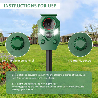 2-Pack Solar Powered Ultrasonic Animal Repeller, Outdoor Waterproof Deer Squirrel with Motion-Activated Sensor Strobe Light, for Cats, Raccoons, Skunks, Rabbits and More