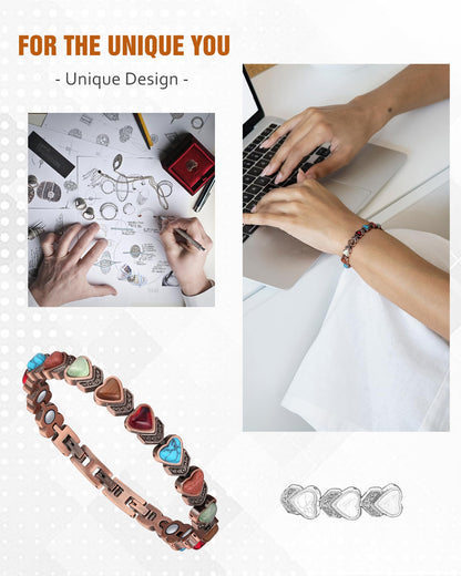 Jecanori Copper Bracelets & Ring for Women,Magnetic Bracelets for Women with 3800 Gauss Ultra Magnets and Sizing Tool