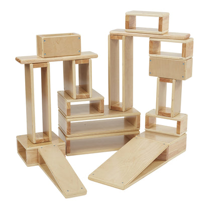 ECR4Kids Wooden Tunnels and Arches Stacking Playset, Montessori Toys, Natural, 18-Piece