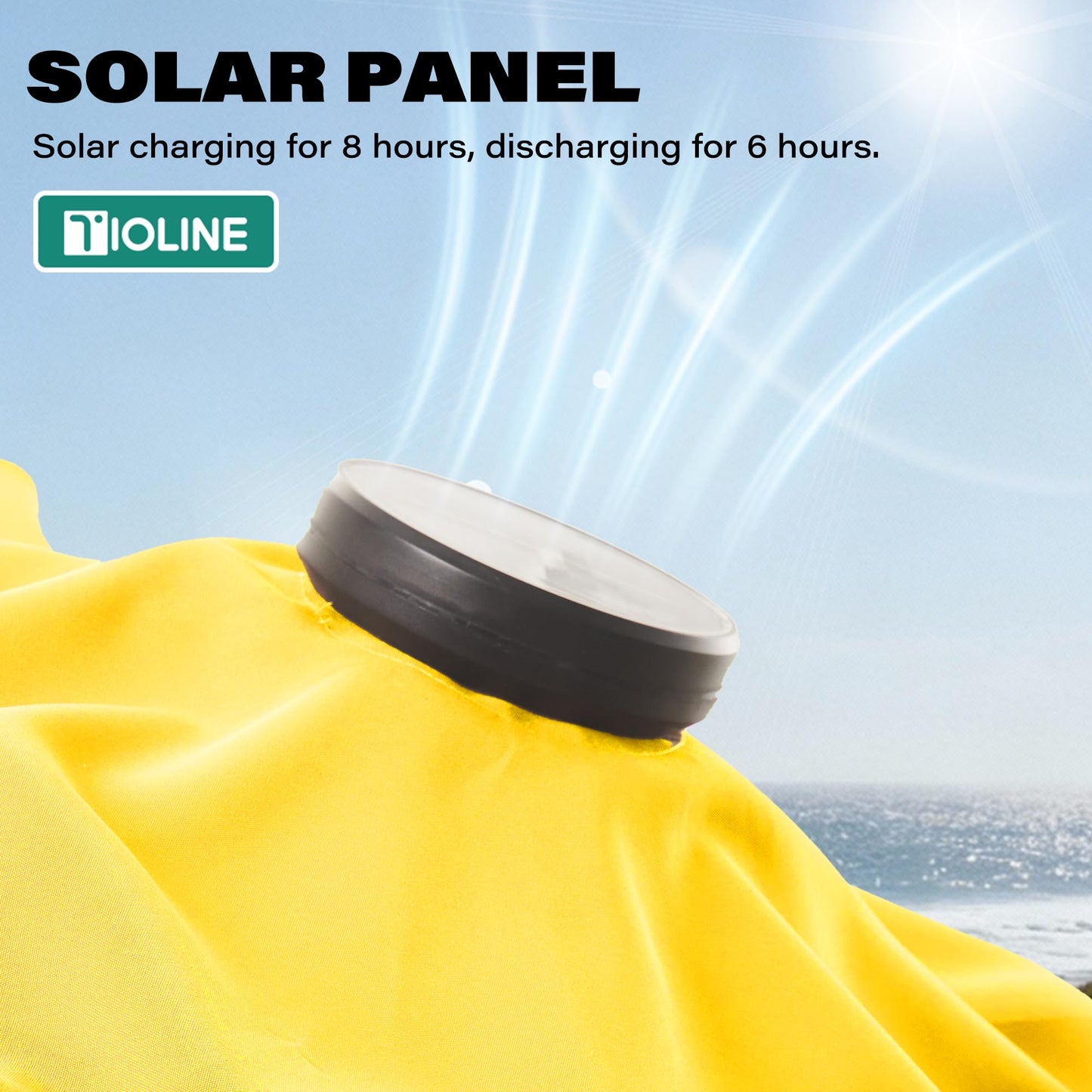 Tioline 9FT Solar-Powered LED Patio Umbrella with Tilt Crank,Outdoor Market Umbrella with 32 Lights,Sunshade for Deck, Garden and Pool,Yellow
