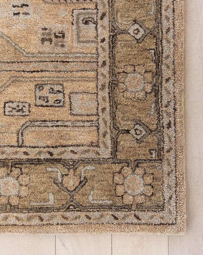 SN ALEFHOME Handmade Rectangular Wool Rug – Ellington Tribal Pattern | Washable & Non-Slip Area Carpet for Living Room & Home Interior(2'6x8' ft_Beige)