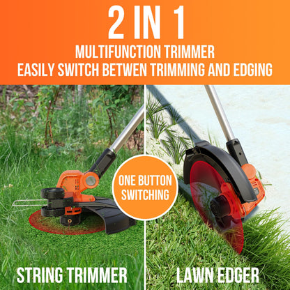 VARSK 12 Inch 20V Cordless Weed Wacker with Automatic Line Feed, 2 in 1 String Trimmer and Edger, Includes 2 X 2.0Ah Batteries/1 X Charger/6 X Replacement Spools, Weed Eater for Lawn, Garden, etc