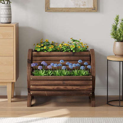 Wooden Wagon Planter Wooden Flower Cart with Wheels Outdoor Garden Planter, Decor Planter for Patio Balcony Decoration Succulent Flower Pot for Indoor Backyard Balcon planters (Carbonized)