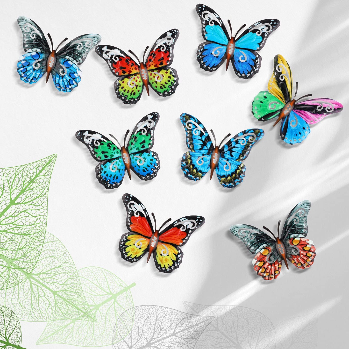 Jetec 8 Pcs Metal Butterfly Wall Decor 6.5 Inch Outdoor Butterflies Wall Art Sculpture 3D Butterfly Hanging Decoration for Spring Outside Fence Garden Yard Home Patio Balcony(Stylish Style)