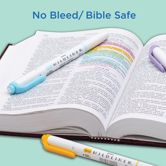 Zebra Pen Mildliner Dual-Tip Highlighter Marker Set, Broad and Fine Point Tips, No Bleed, Ideal for Bible Highlighting, Journaling, School and Office Supplies, Assorted Ink Colors, 15-Pack (78115)