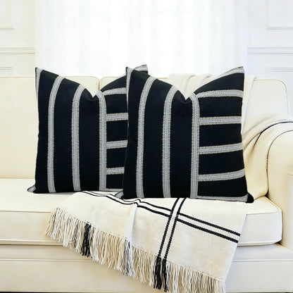 Slow Cow Pack of 2 Stripe Patchwork Throw Pillow Cover Cushion Cover Pillow Cover for Sofa Couch 18 x18 Inches
