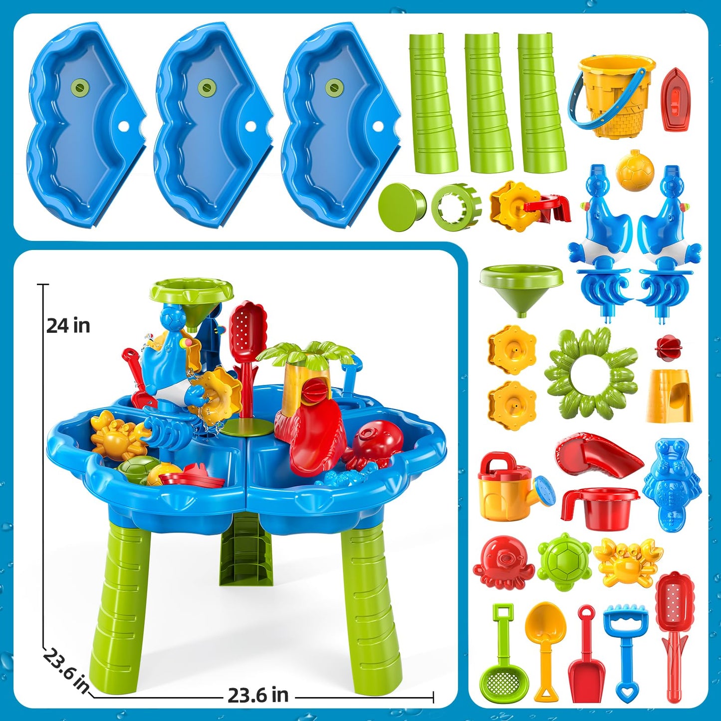 Kenthoris Water Table for Toddlers 1-3, Toddler Outdoor Toys Kids Summer Beach Backyard Pool Splash Activities Playsets, Water and Sand Activity Sensory Playset for Toddlers 1.5+ Years Old (8928)