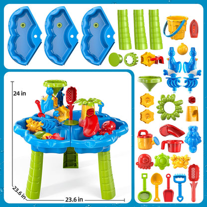 Kenthoris Water Table for Toddlers 1-3, Toddler Outdoor Toys Kids Summer Beach Backyard Pool Splash Activities Playsets, Water and Sand Activity Sensory Playset for Toddlers 1.5+ Years Old (8928)