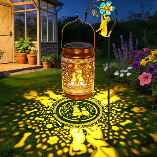 Dog Solar Lanterns Outdoor Waterproof Solar Garden Decor, Birthday Gifts for Mothers Day Women Mom Grandma, Metal Hanging Lights with Shepherd Hook for Outside Yard Patio Pathway Backyard Porch