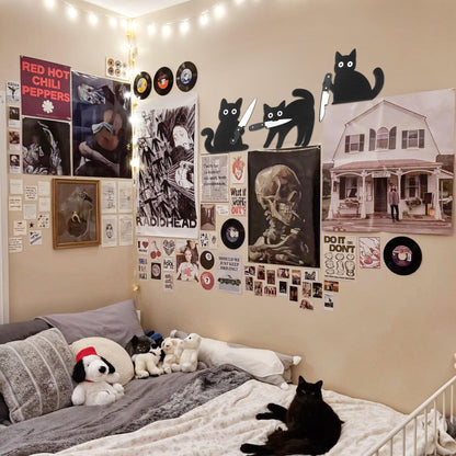 Dripykiaa Funny Black Cat Wall Decor, 3PCS Wooden Black Cat Decorations, Unique for Cats Lovers, Holiday Home Décor, Gifts for Women, Stocking Stuffers