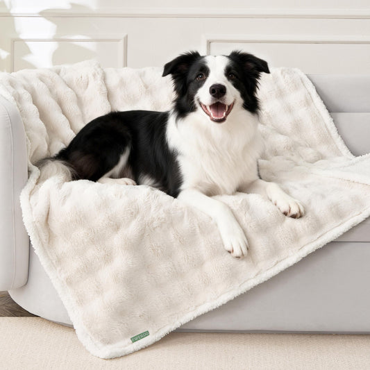 FWERDG Soft Cozy Waterproof Dog Blanket for Large Dogs - Room Decor Pet Throw Blanket for Couch Bed Protector, Washable Dog Blankets for Indoors & Outdoors, Cream, 50"x60"