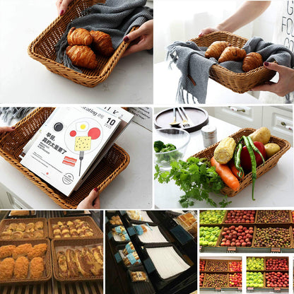 Teng Lang 15.8" Fruit Baskets Wicker Bread Basket, Woven Tabletop Food Fruit Vegetables Serving, Restaurant Serving Basket,Brown(2 PACKS)