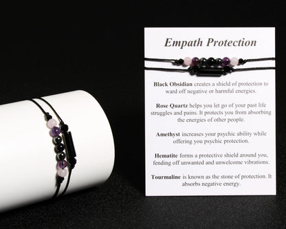 QqzsJewls Empath Protection Bracelets for Women Men, Energy Protection Gifts, Natural Healing Crystal Beads Bracelets, Tourmaline Obsidian Rose Quartz Amethyst Anxiety Relief Jewelry for Her Him